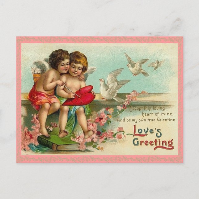 Vintage Cupid och Doves vykort (Framsida)