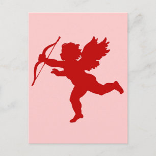Vintage Cupid Red Silhouette Valentine Kärlek Helg Vykort