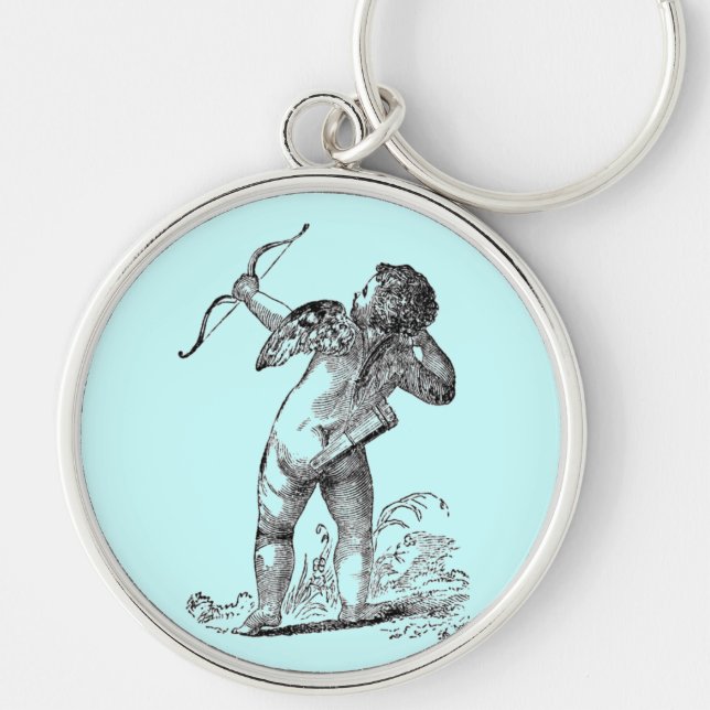 Vintage Cupid Rund Silverfärgad Nyckelring (Framsidan)