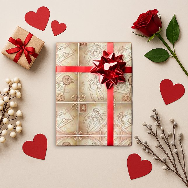 Vintage Cupid Valentine Gift Presentpapper (Skapare uppladdad)