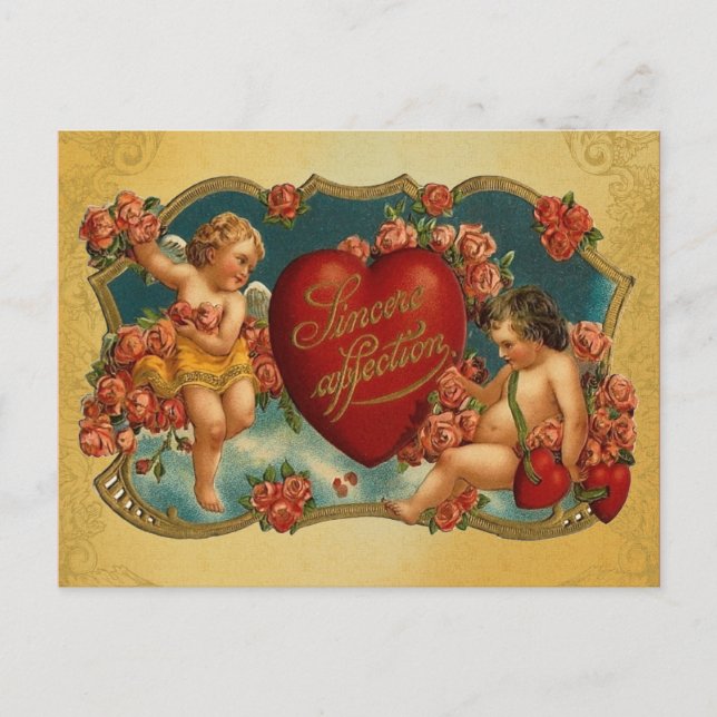 Vintage Cupid Valentine Helg Vykort (Framsida)
