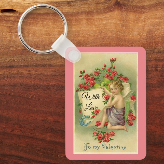 Vintage Cupid Valentine Keychain Nyckelring (Framsida)