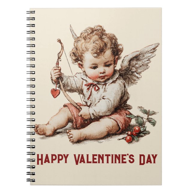 Vintage Cupid With Heart Bow Anteckningsbok (Framsidan)