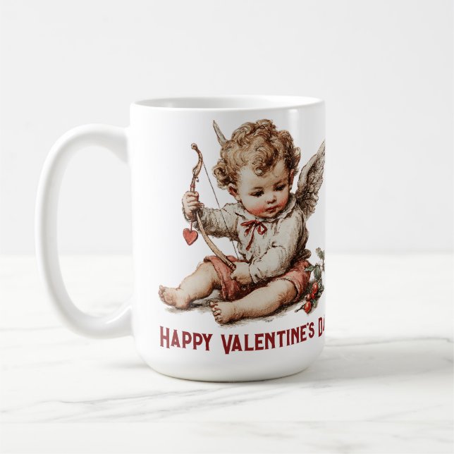 Vintage Cupid With Heart Bow Kaffemugg (Vänster)