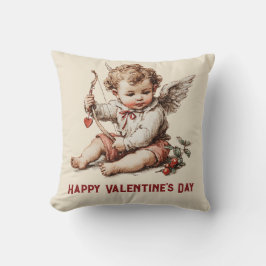 Vintage Cupid With Heart Bow Kudde