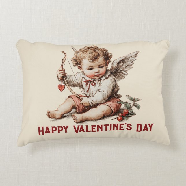 Vintage Cupid With Heart Bow Prydnadskudde (Framsidan)