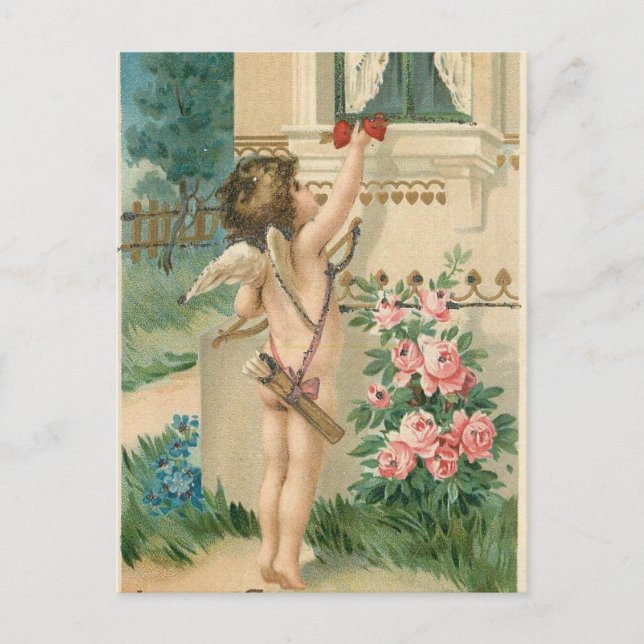 Vintage cupider med hjärta vykort (Framsida)