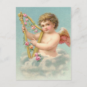 Vintage cupider med hjärta vykort