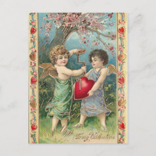 Vintage cupider med hjärta vykort