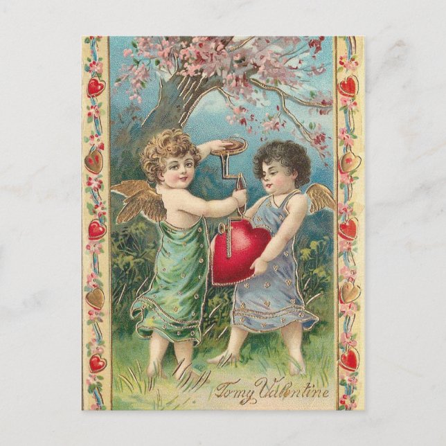 Vintage cupider med hjärta vykort (Framsida)