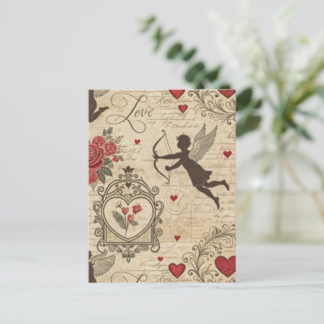 Vintage Cupides Romantic Mönster (6) Vykort (Stående Fram)