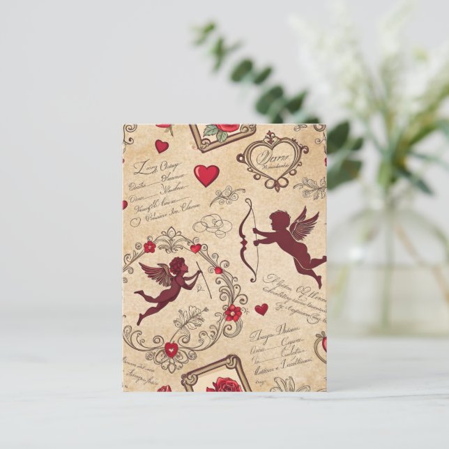 Vintage Cupids romantiska Mönster (2) Vykort (Stående Fram)