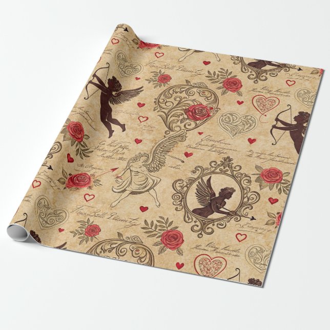 Vintage Cupids romantiska Mönster (4) Presentpapper (Utrullad)