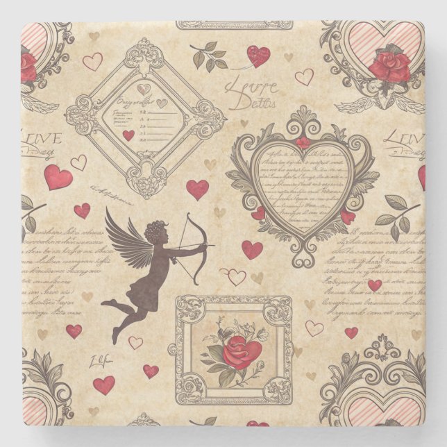 Vintage Cupids romantiska Mönster (8) Stenunderlägg (Framsidan)
