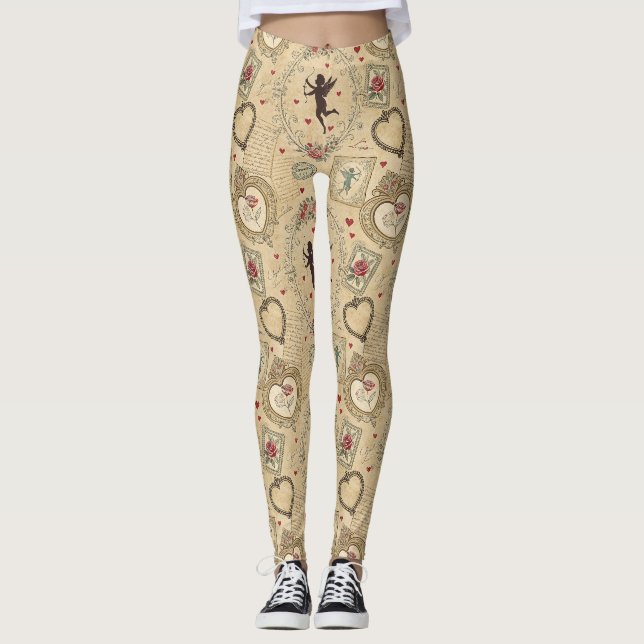 Vintage Cupids romantiska mönster Leggings (Framsida)