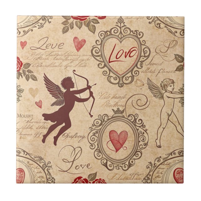 Vintage Cupids romska Mönster (3) Kakelplatta (Framsidan)