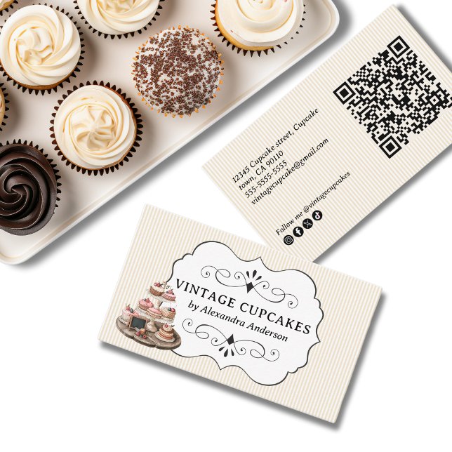 Vintage Cupkaka Bakery Elegant Visitkort (Vintage Cupcake Bakery Elegant Business Card)