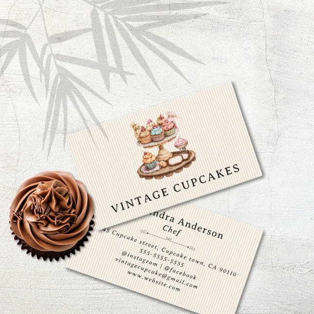 Vintage Cupkaka, bakverk Chef Visitkort (Vintage Cupcake Pastry Chef Business Card)