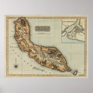Vintage Curacao Karta (1823) Poster