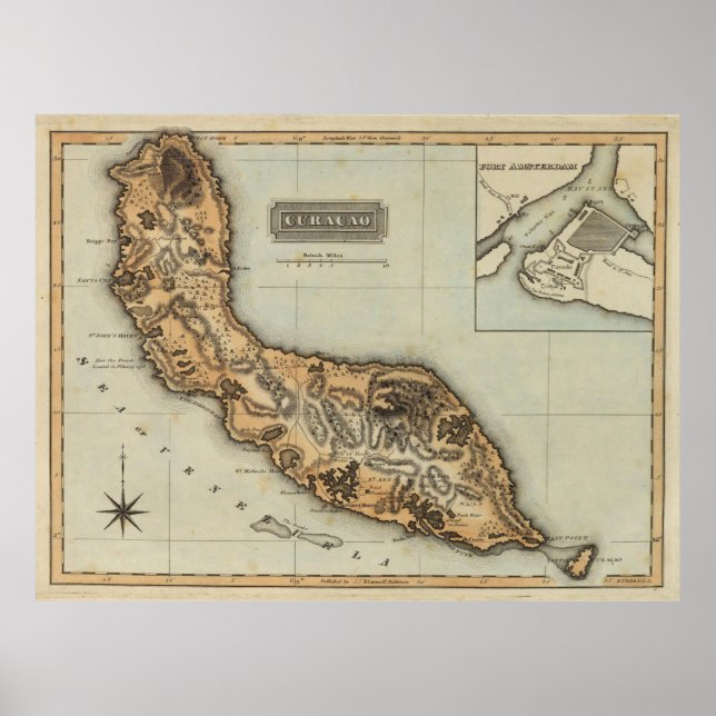 Vintage Curacao Karta (1823) Poster (Framsidan)