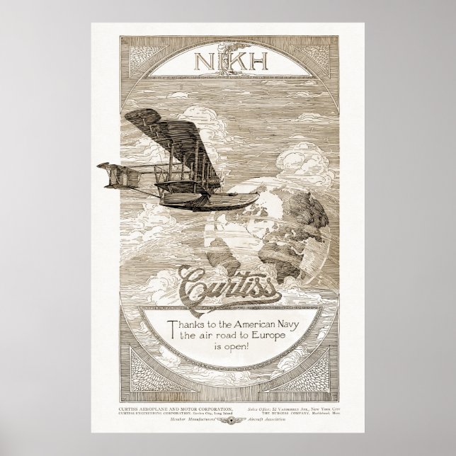 Vintage Curtiss Airplan Ad från 1919 Poster (Framsidan)