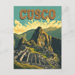 Vintage Cusco Peru Travel Poster Ruins Vykort