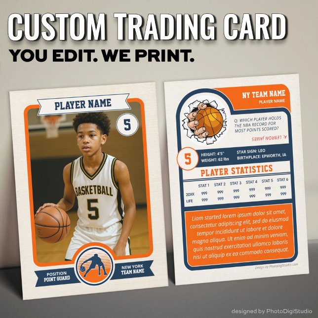 Vintage Custom Basketball Trading Card, Orange (Vintage Custom Basketball Trading Card, Orange Player Card)