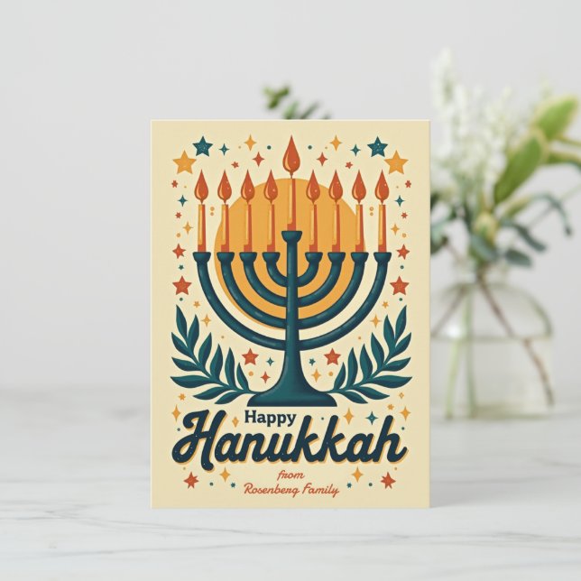 Vintage Custom text Happy Hanukkah✡️, Julkort (Stående Fram)