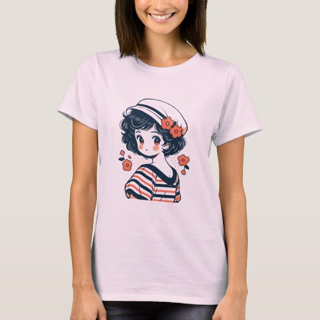 Vintage Cute Anime Girl T-Shirt (Framsida)