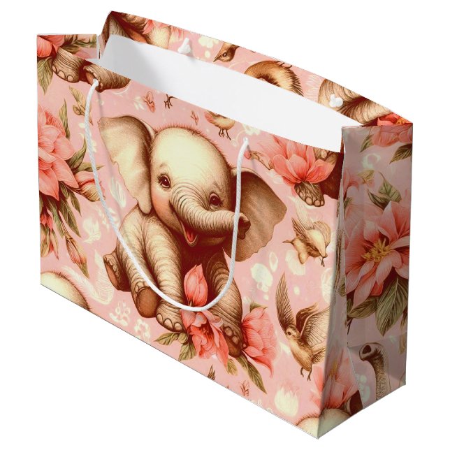 Vintage Cute Baby Elephant Mönster (Baksidan Vinklad)