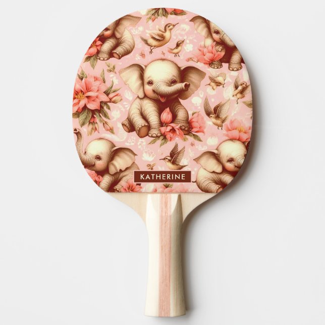 Vintage Cute Baby Elephant Mönster Pingisracket (Framsidan)