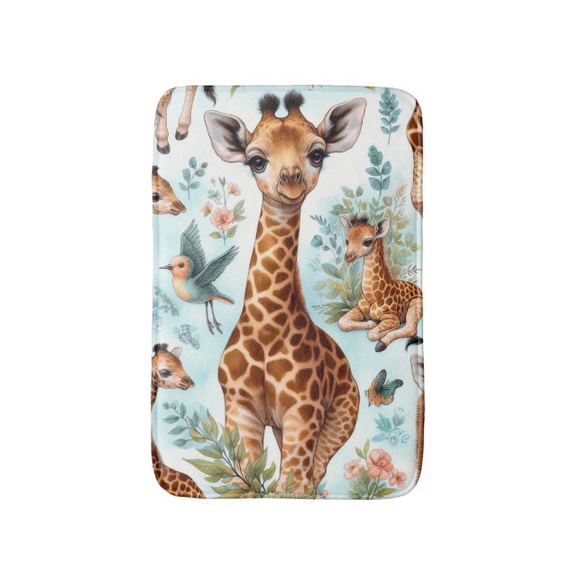 Vintage Cute Baby Giraffe Mönster Badrumsmatta (Framsidan (Vertikal))