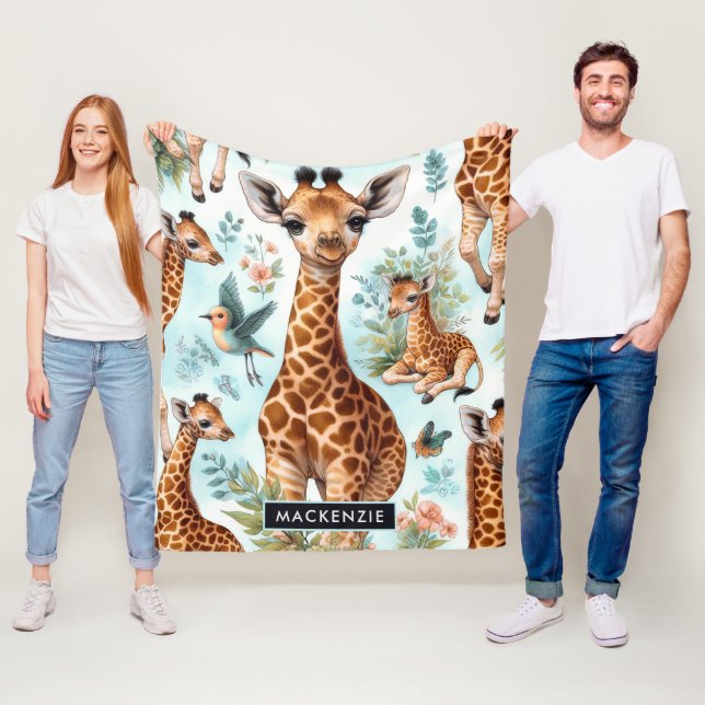 Vintage Cute Baby Giraffe Mönster Fleecefilt (På plats)