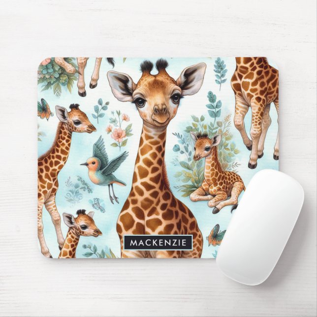Vintage Cute Baby Giraffe Mönster Musmatta (Med mus)