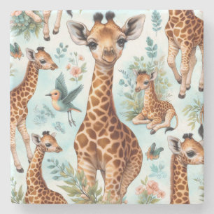 Vintage Cute Baby Giraffe Mönster Stenunderlägg