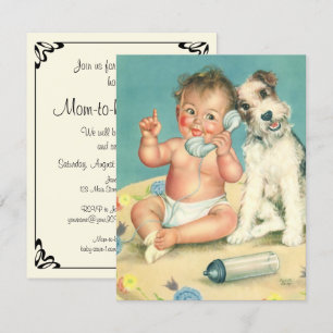 Vintage Cute Baby Mobil Puppy Hund Baby Shower Inbjudningar