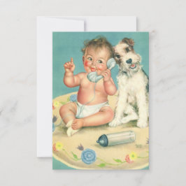Vintage Cute Baby och Puppy Hund Byte av Adress Meddelande