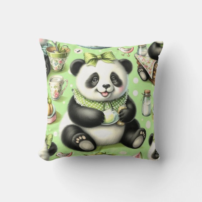 Vintage Cute Baby Panda Kudde (Framsida)