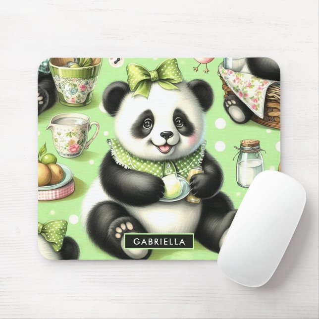 Vintage Cute Baby Panda Musmatta (Med mus)