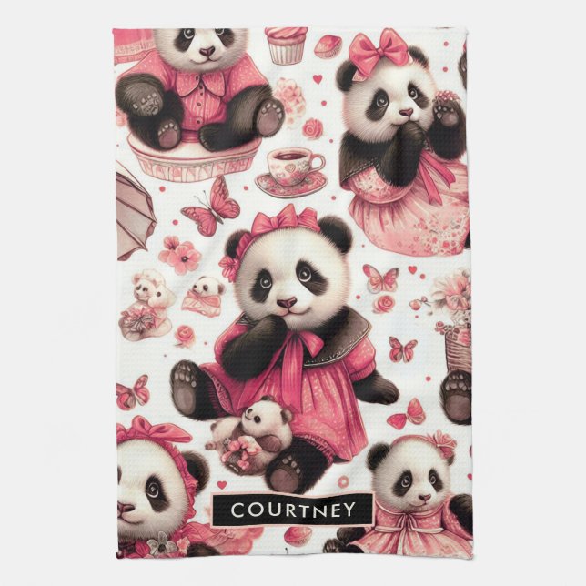 Vintage Cute Baby Panda Seamless Kökshandduk (Vertikal)
