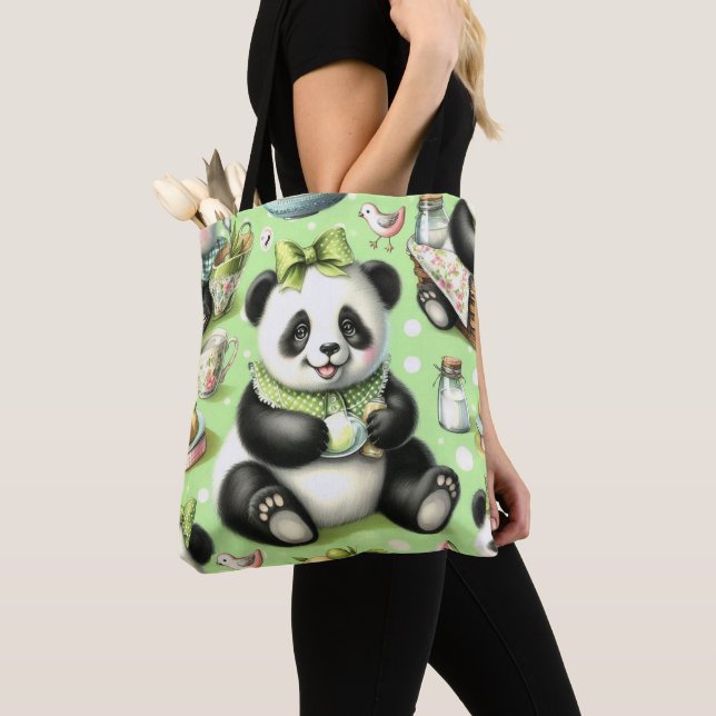 Vintage Cute Baby Panda Tygkasse (Närbild)