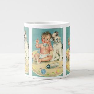 Vintage Cute Baby talar om Mobil marionett Hund Jumbo Mugg