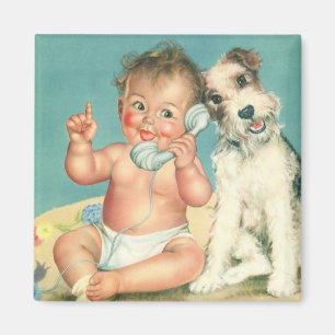 Vintage Cute Baby talar om Mobil marionett Hund Magnet