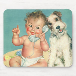 Vintage Cute Baby talar om Mobil marionett Hund Musmatta
