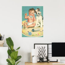 Vintage Cute Baby talar om Mobil marionett Hund