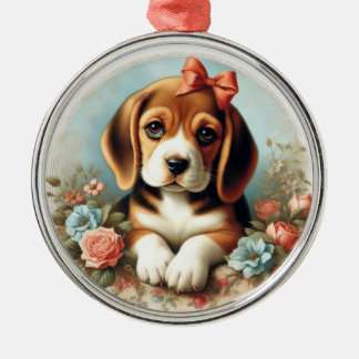 Vintage Cute Beagle Puppy Julgransprydnad Metall