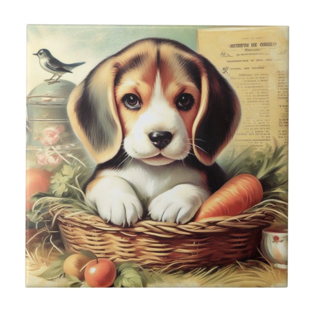 Vintage Cute Beagle Puppy Kakelplatta (Framsidan)