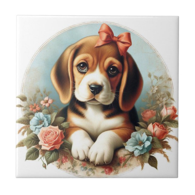 Vintage Cute Beagle Puppy Kakelplatta (Framsidan)