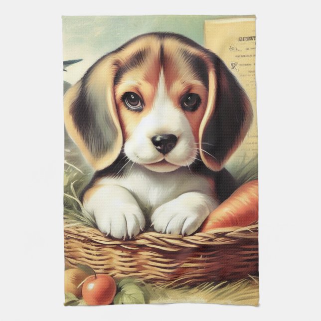 Vintage Cute Beagle Puppy Kökshandduk (Vertikal)