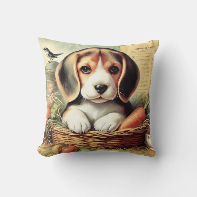 Vintage Cute Beagle Puppy Kudde (Framsida)